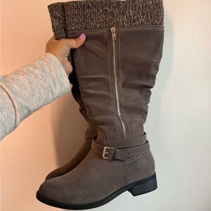 Torrid Gray Knee-High Boots with Knit Cuff